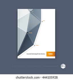 Vector design for cover annual report. Brochure or flyer template in A4 with triangular geometric shape in polygonal style with technology connection concept. Abstract business modern poster.