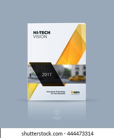 Vector design for cover annual report. Brochure or flyer template in A4 with orange ribbon stripe shape in polygonal style for technology concept layout for business. Abstract modern poster.