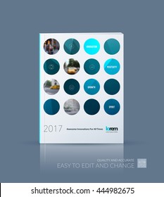 Vector design for cover annual report. Brochure or flyer template in A4 with blue rounds circles for business technology leaflet layout with polygonal effect. Abstract modern poster.