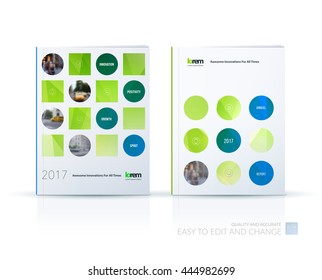 Vector design for cover annual report. Brochure or flyer template in A4 with blue rounds circles for business technology leaflet layout with polygonal effect. Abstract modern poster. Set.