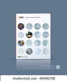 Vector design for cover annual report. Brochure or flyer template in A4 with grey rounds circles for business technology leaflet layout with polygonal effect. Abstract modern poster.
