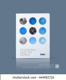 Vector design for cover annual report. Brochure or flyer template in A4 with blue rounds circles for business technology leaflet layout with polygonal effect. Abstract modern poster.