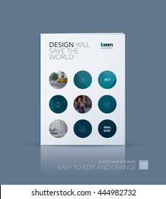 Vector design for cover annual report. Brochure or flyer template in A4 with blue rounds circles for business technology leaflet layout with polygonal effect. Abstract modern poster.