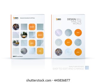 Vector design for cover annual report. Brochure or flyer template in A4 with orange rounds circles for business technology leaflet layout with polygonal effect. Abstract modern poster. Set.