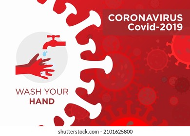 Ein Vektordesign von COVID-19 Prevention waschen Sie Ihr Handzeichen mit weißem und rotem Hintergrund