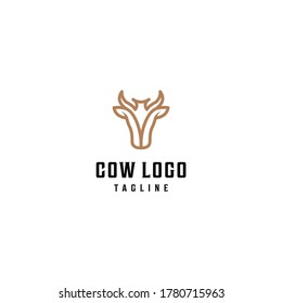 Diseño vectorial de una cabeza de vaca sobre un fondo blanco. línea minimalista