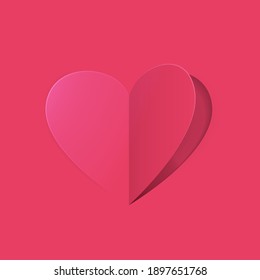 Vector design cpncept valentine day. Love pink background.  Heart paper cut and flip. Vector illustrate.