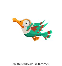 Vector Design Crazy Colorful Duck Mid-air On White Background