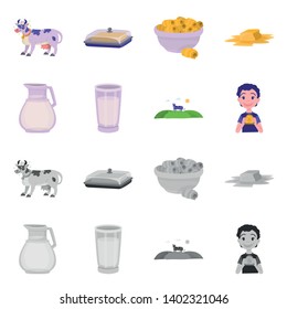 Vector design of creamy and product sign. Set of creamy and farm stock vector illustration.