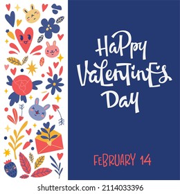 Vector design of creative placard with inscription Happy Valentines Day February 14 with hearts and flowers