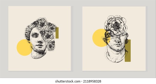 Vector design for creative purposes. Antique, ancient plaster sculpture.