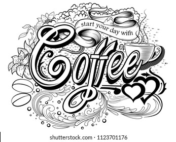 Vector design of creative typography text lettering for Coffee