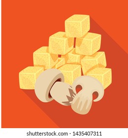 Vector design of croutons and mushroom logo. Set of croutons and snack stock symbol for web.