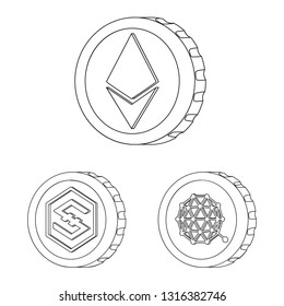 Vector design of cryptocurrency and coin icon. Set of cryptocurrency and crypto vector icon for stock.