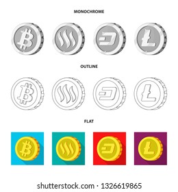 Vector design of cryptocurrency and coin icon. Collection of cryptocurrency and crypto stock vector illustration.