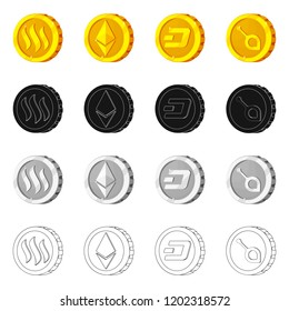 Vector design of cryptocurrency and coin logo. Set of cryptocurrency and crypto stock vector illustration.
