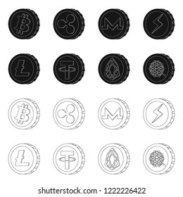 Vector design of cryptocurrency and coin logo. Set of cryptocurrency and crypto vector icon for stock.