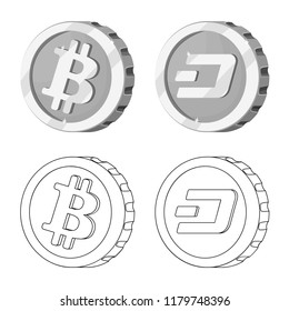 Vector design of cryptocurrency and coin sign. Collection of cryptocurrency and crypto vector icon for stock.
