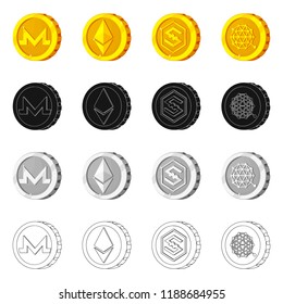 Vector design of cryptocurrency and coin sign. Set of cryptocurrency and crypto stock vector illustration.