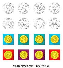 Vector design of cryptocurrency and coin sign. Collection of cryptocurrency and crypto vector icon for stock.
