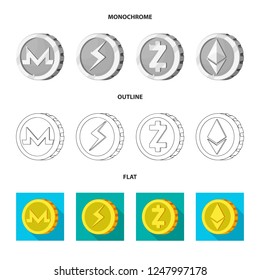 Vector design of cryptocurrency and coin sign. Set of cryptocurrency and crypto stock vector illustration.