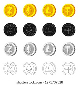 Vector design of cryptocurrency and coin sign. Collection of cryptocurrency and crypto stock vector illustration.