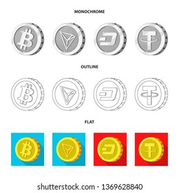 Vector design of cryptocurrency and coin sign. Set of cryptocurrency and crypto vector icon for stock.