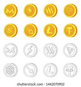 Vector design of cryptocurrency and coin sign. Collection of cryptocurrency and crypto vector icon for stock.