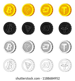 Vector design of cryptocurrency and coin symbol. Collection of cryptocurrency and crypto stock vector illustration.