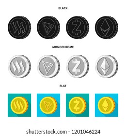 Vector design of cryptocurrency and coin symbol. Collection of cryptocurrency and crypto vector icon for stock.