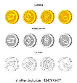 Vector design of cryptocurrency and coin symbol. Collection of cryptocurrency and crypto vector icon for stock.