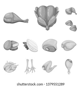 Vector design of cuisine and bird  symbol. Set of cuisine and poultry vector icon for stock.