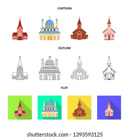 Vector design of cult and temple logo. Set of cult and parish stock symbol for web.