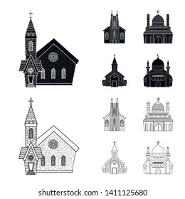 Vector design of cult and temple logo. Collection of cult and parish stock vector illustration.