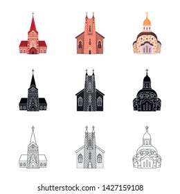 Vector design of cult and temple logo. Collection of cult and parish vector icon for stock.