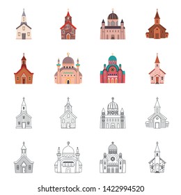 Vector design of cult and temple sign. Set of cult and parish vector icon for stock.
