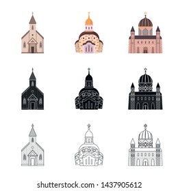 Vector design of cult and temple sign. Collection of cult and parish vector icon for stock.