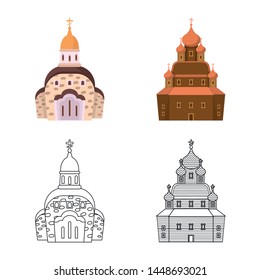 Vector design of cult and temple sign. Set of cult and parish stock symbol for web.
