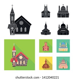 Vector design of cult and temple symbol. Set of cult and parish stock symbol for web.