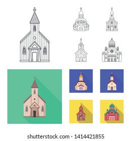 Vector design of cult and temple symbol. Set of cult and parish vector icon for stock.