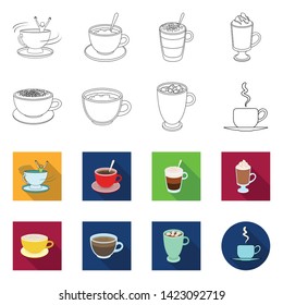 Vector design of cup and coffe icon. Set of cup and top  stock symbol for web.
