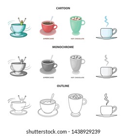 Vector design of cup and coffe icon. Collection of cup and top stock symbol for web.