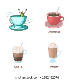 Vector design of cup and coffe logo. Set of cup and top  vector icon for stock.