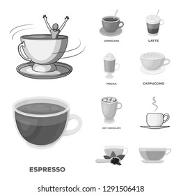 Vector design of cup and coffe logo. Collection of cup and top  stock vector illustration.