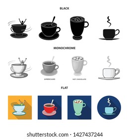 Vector design of cup and coffe logo. Set of cup and top stock symbol for web.