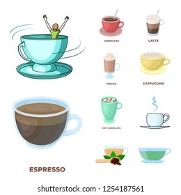 Vector design of cup and coffe sign. Set of cup and top  stock symbol for web.