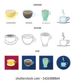 Vector design of cup and coffe sign. Set of cup and top vector icon for stock.