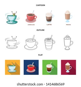 Vector design of cup and coffe symbol. Set of cup and top  vector icon for stock.
