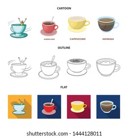 Vector design of cup and coffe symbol. Collection of cup and top stock symbol for web.