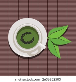vector design of cup of green tea and green leaves, eps10